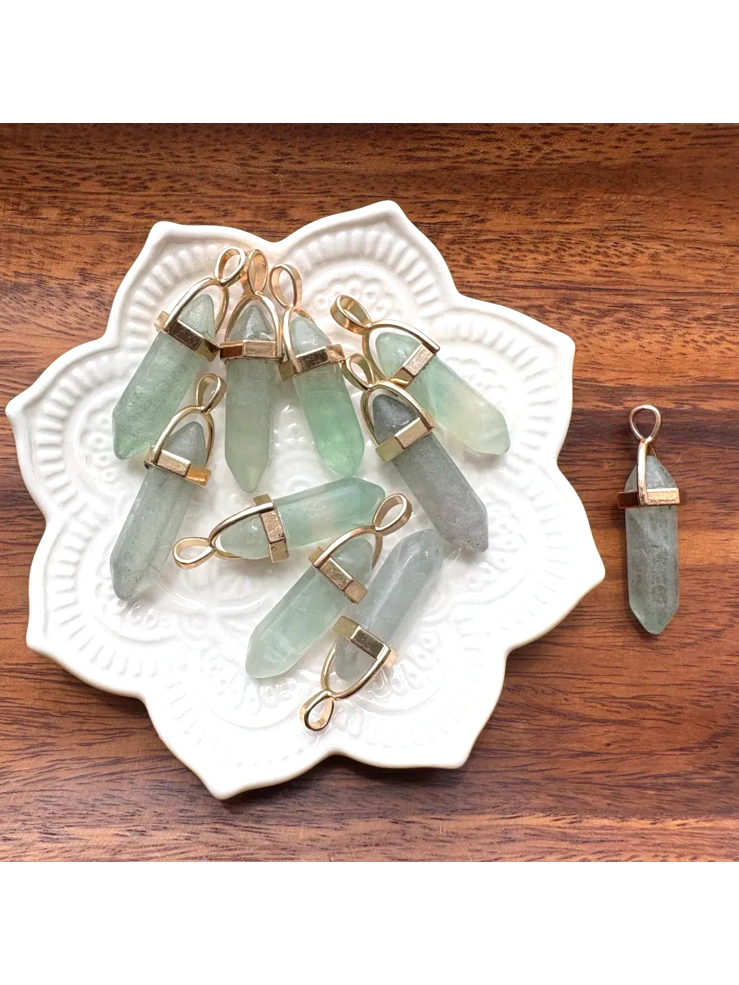 💚 Matte Green Fluorite Pendant – Clarity, Renewal & Grounded Calm | Gold-Tone Bail | 1.5"