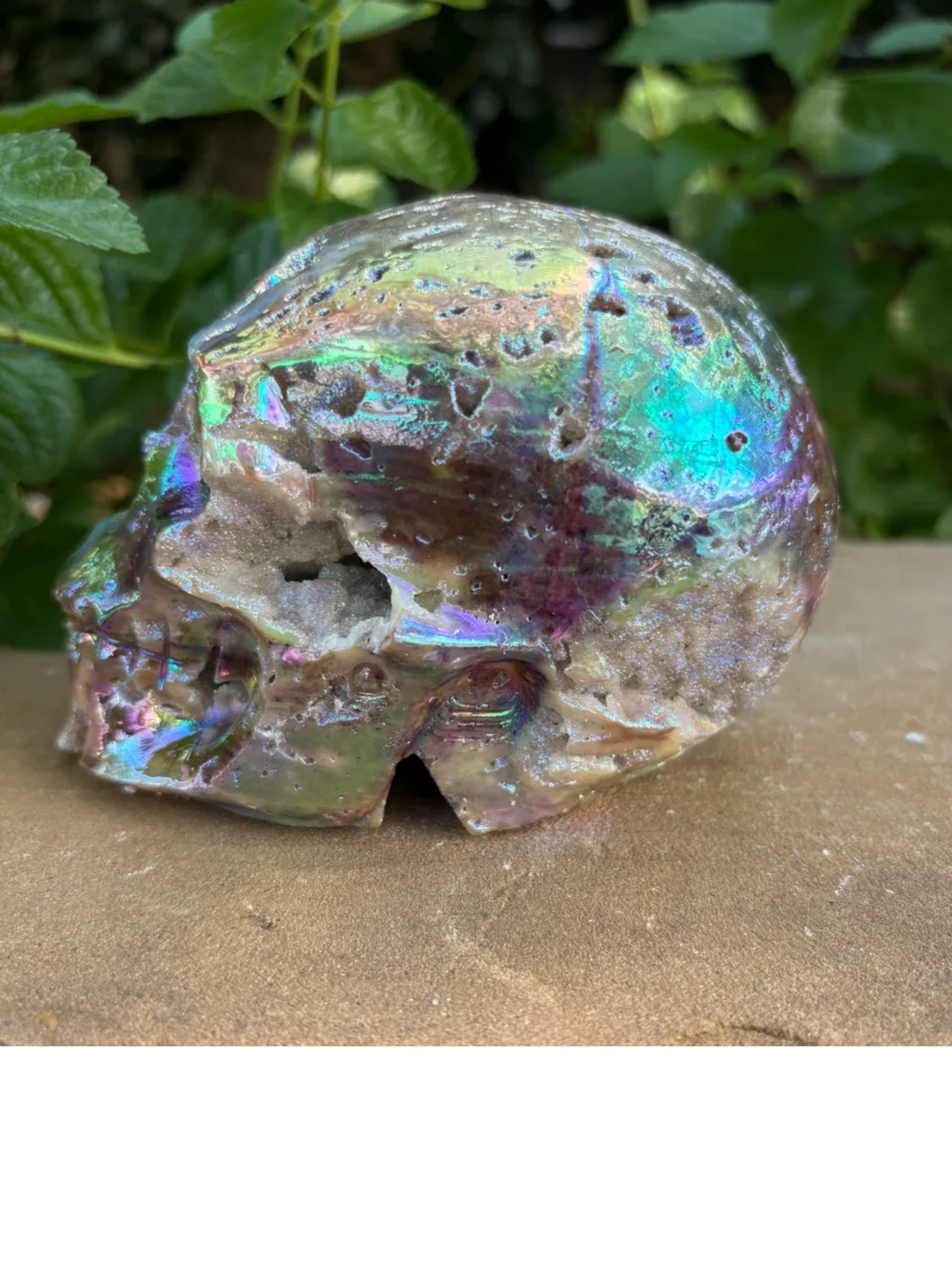🌈 Titanium Aura Druzy Skull – Transformation, Protection & Power | 2.15 lbs