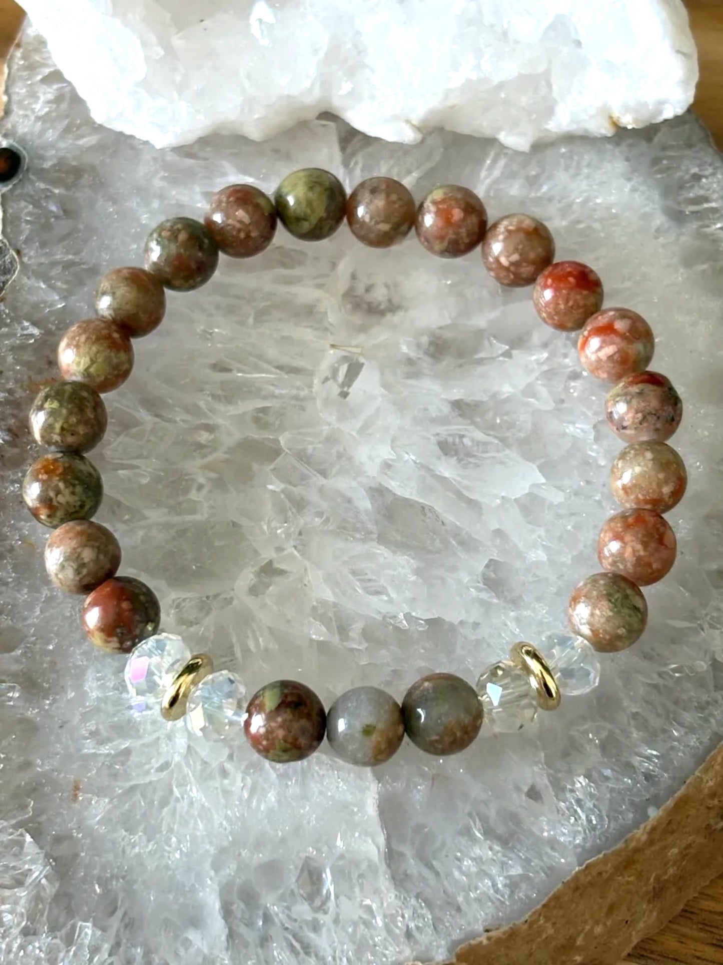 8mm Gold Unakite Crystal Bracelet – Grounded Growth • Emotional Balance • Earth Wisdom