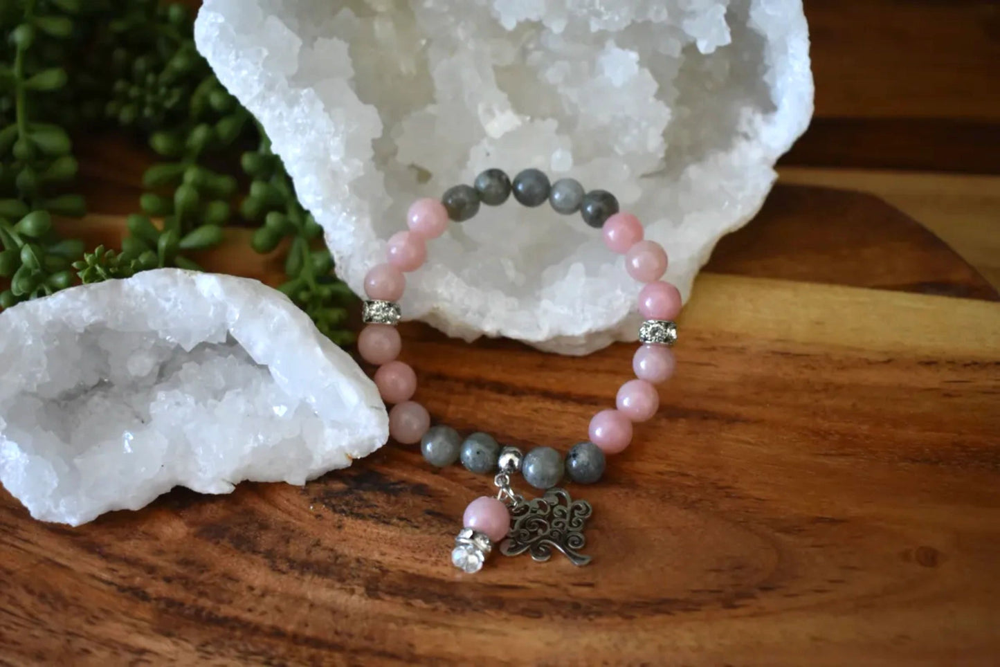 8mm Pink Opal & Labradorite Crystal Bracelet – Emotional Calm • Intuitive Strength • Heart-Centered Balance