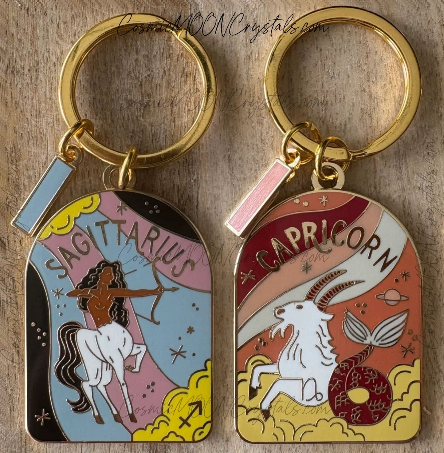 Zodiac Enamel Keychain – Choose Your Sign | Gold Arch Charm | Bright, Cosmic & Gift-Ready