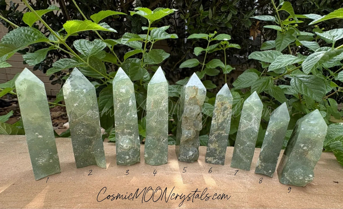 Prehnite Crystal Tower with Raw Edge & Polished Point –Prehnite Raw-Edge Crystal Tower – Heart Calm, Intuition, Dream Clarity