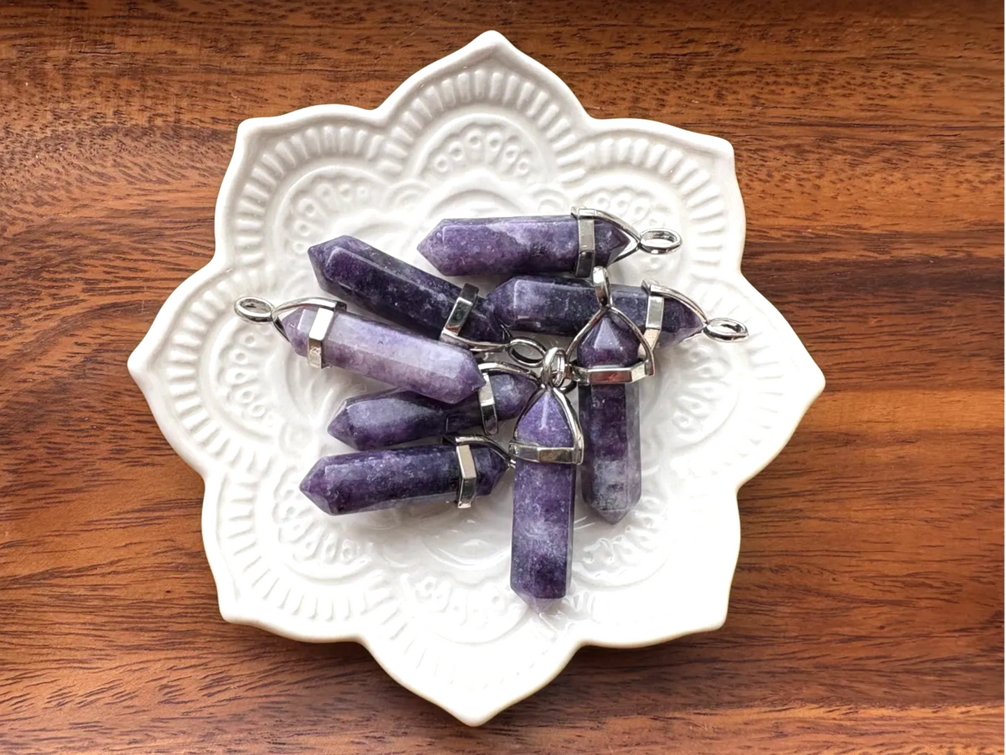 Polished Lepidolite Point Pendant – Silver Bail | Calm, Balance & Emotional Reset