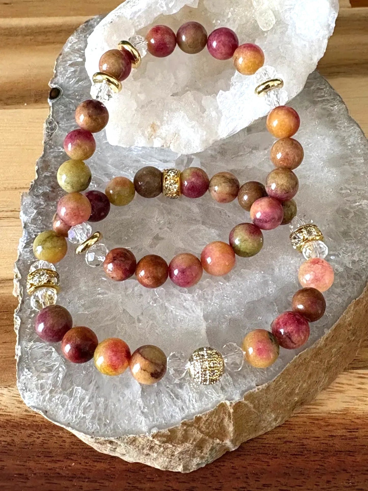 8mm Dyed Quartzite Crystal Bracelet Set – Uplifting Energy • Joyful Flow • Bold Feminine Power