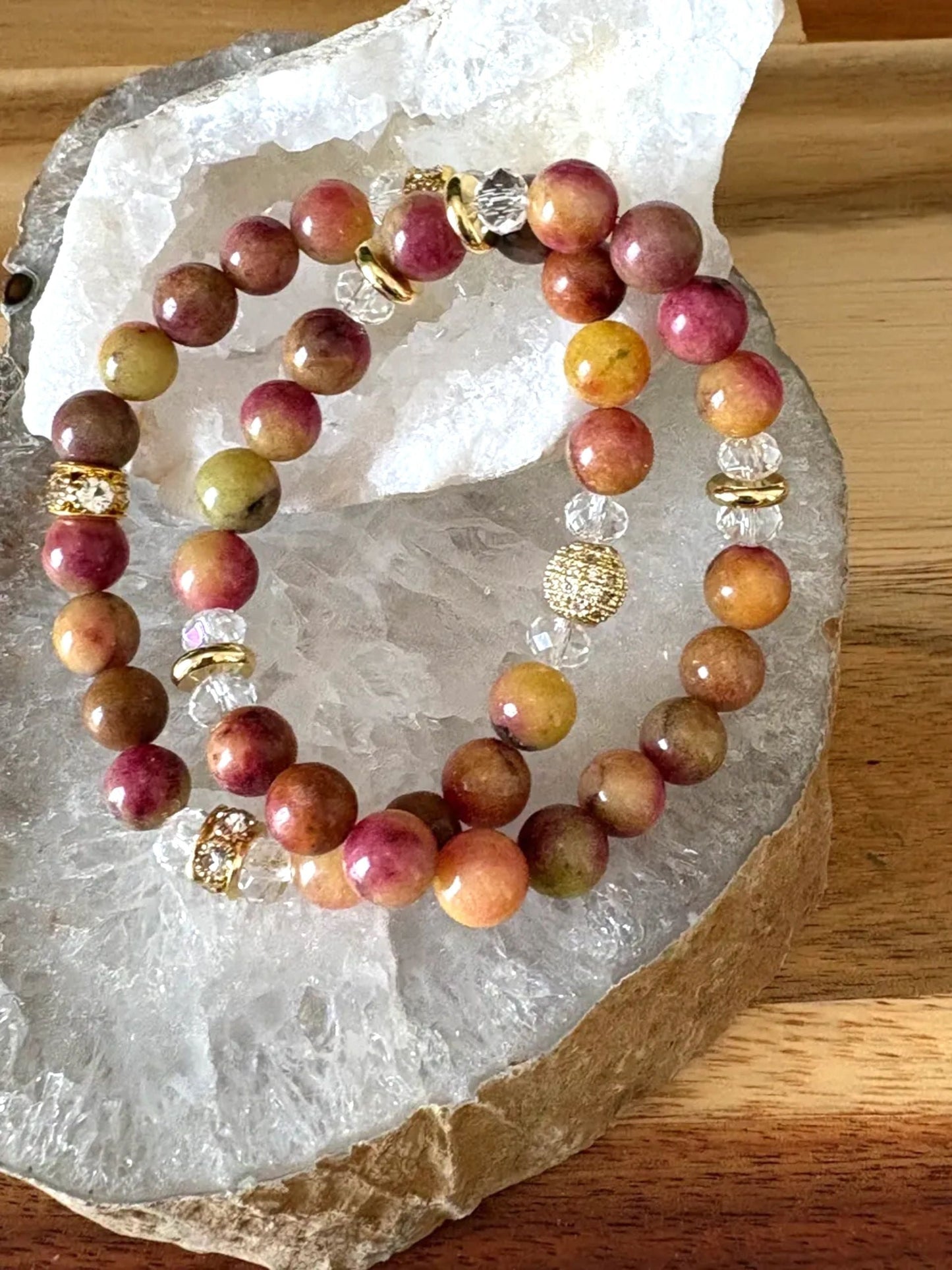 8mm Dyed Quartzite Crystal Bracelet Set – Uplifting Energy • Joyful Flow • Bold Feminine Power