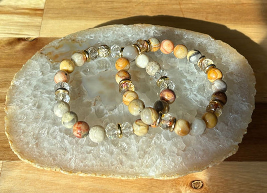 8mm Crazy Lace Agate Crystal Bracelet Duo – Joy • Protection • Spiraled Energy Radiant Grounding | Earthy Elegance | Lighthearted Power