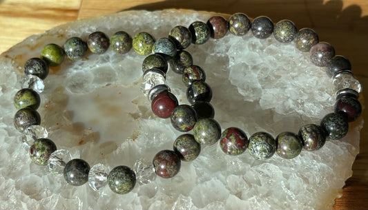 8mm Dragon Bloodstone Crystal Bracelet Duo – Courage • Vitality • Grounded Strength Warrior’s Pulse | Earthborn Power | Sacred Armor in Style