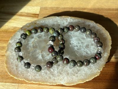 8mm Dragon Bloodstone Crystal Bracelet Duo – Courage • Vitality • Grounded Strength Warrior’s Pulse | Earthborn Power | Sacred Armor in Style