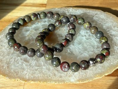 8mm Dragon Bloodstone Crystal Bracelet Duo – Courage • Vitality • Grounded Strength Warrior’s Pulse | Earthborn Power | Sacred Armor in Style